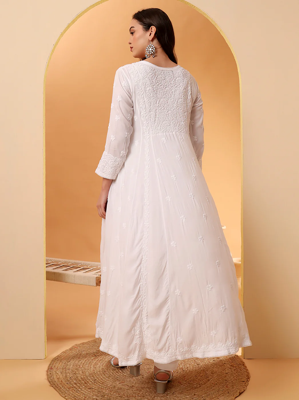White Ridhima Modal Chikankari Angrakha - Image 3