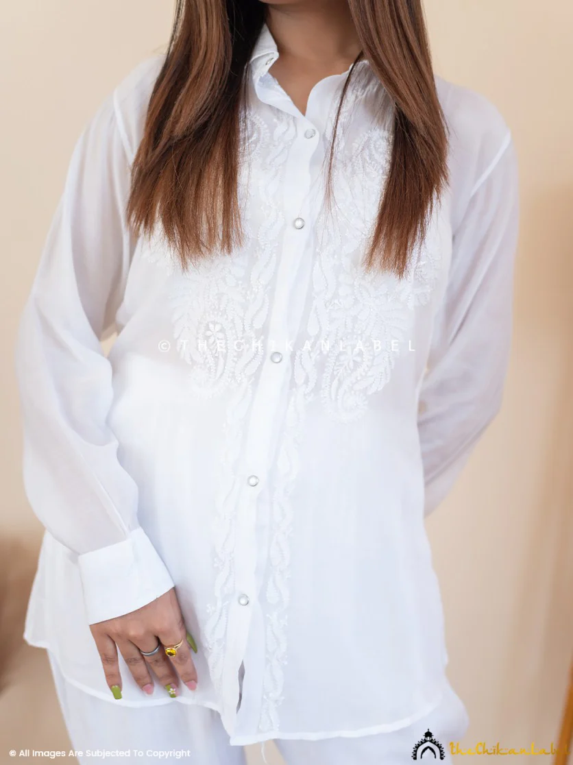 White Riha Muslin Chikankari Co-ord Set - Image 13