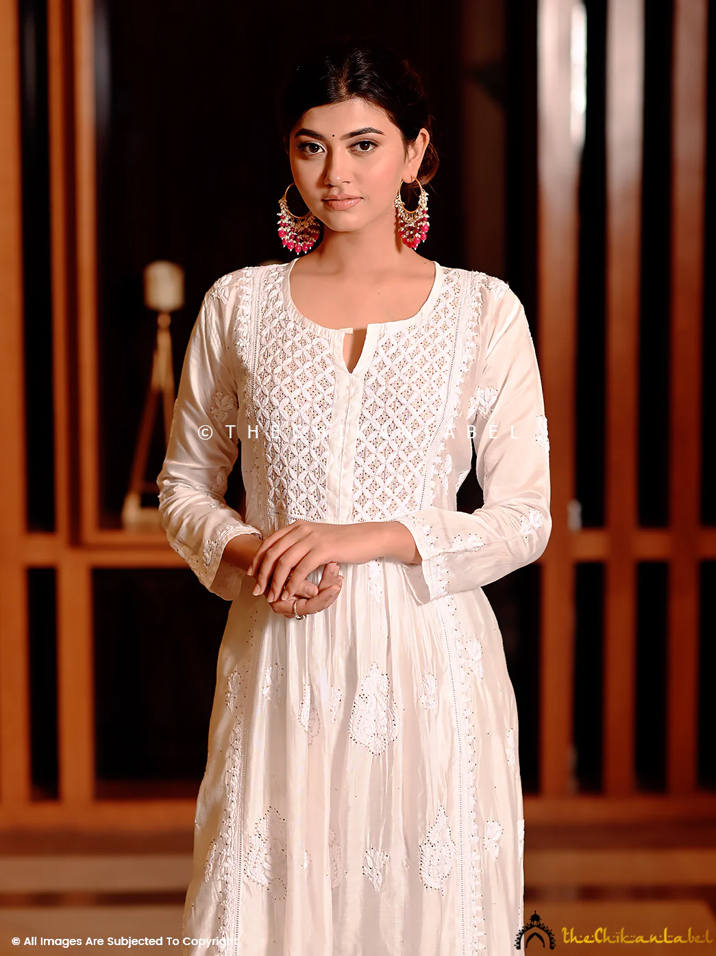 White Rooh Chanderi Chikankari A-Line Kurti - Image 3