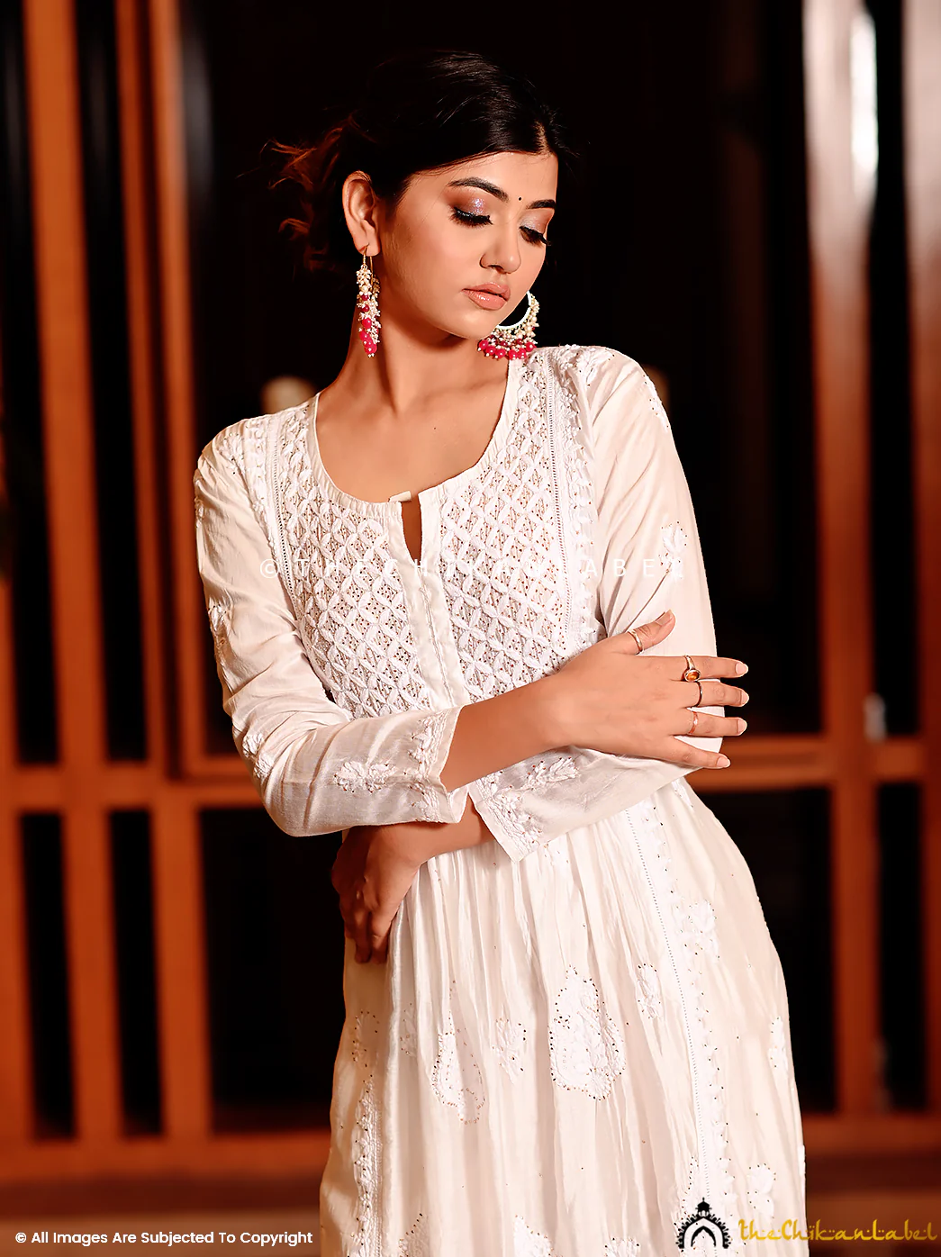White Rooh Chanderi Chikankari A-Line Kurti - Image 4