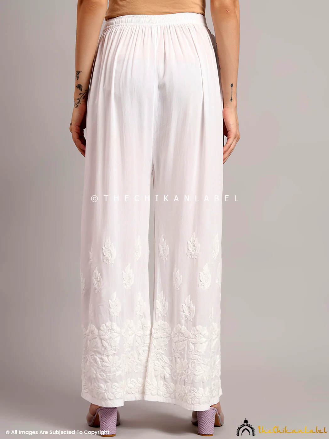 Rushda Rayon Chikankari Straight Palazzo - White - Image 5