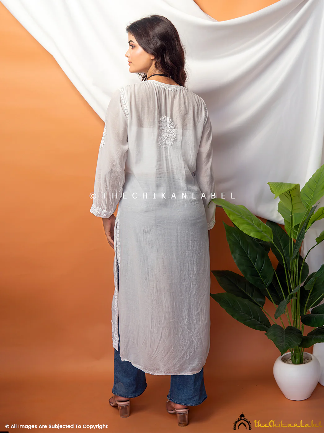 Sama Muslin Chikankari Straight Kurti - White - Image 3