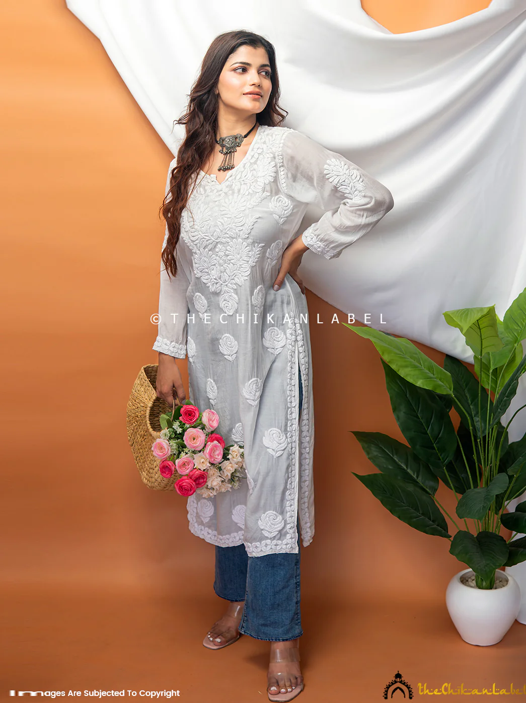 Sama Muslin Chikankari Straight Kurti - White - Image 5