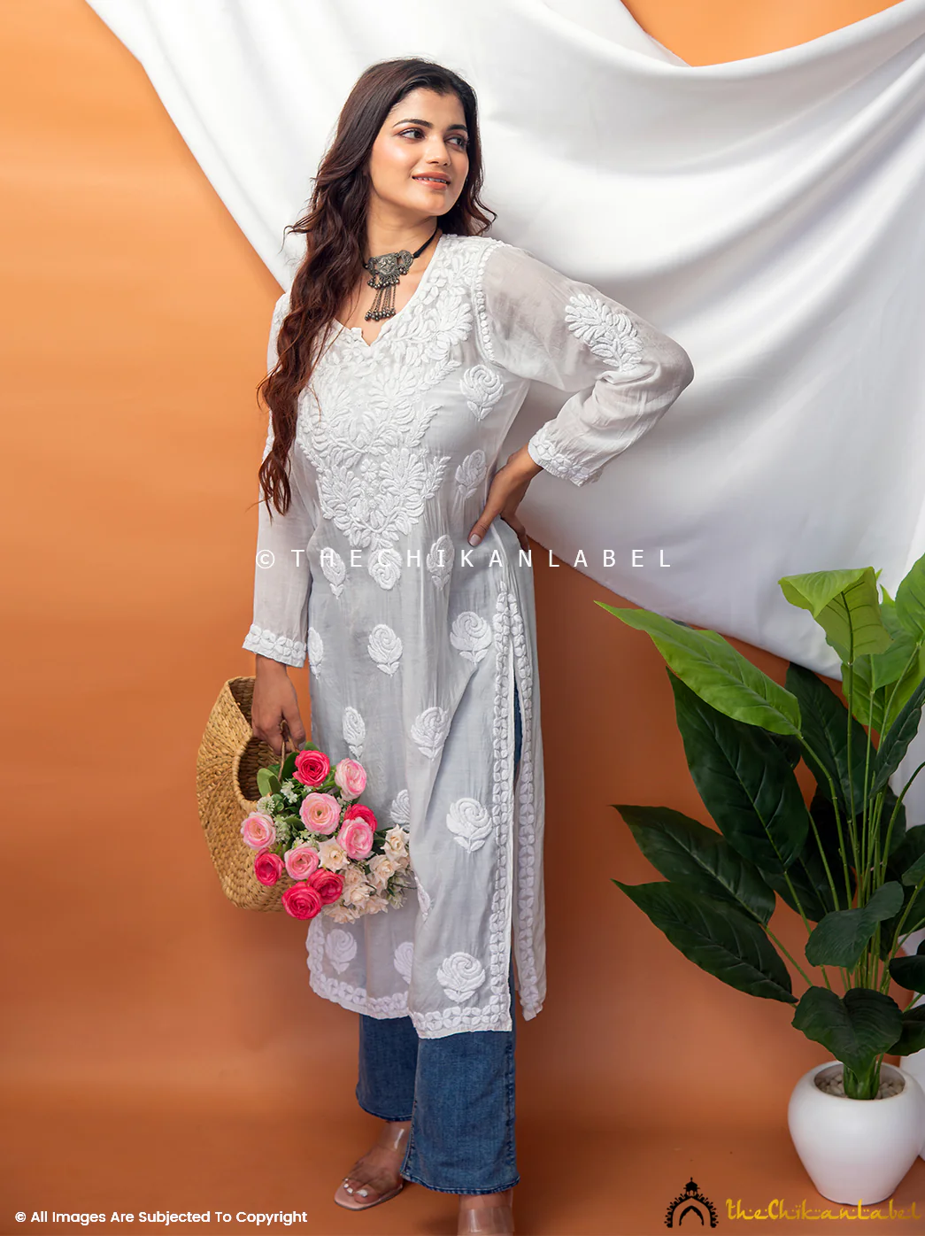 Sama Muslin Chikankari Straight Kurti - White - Image 6