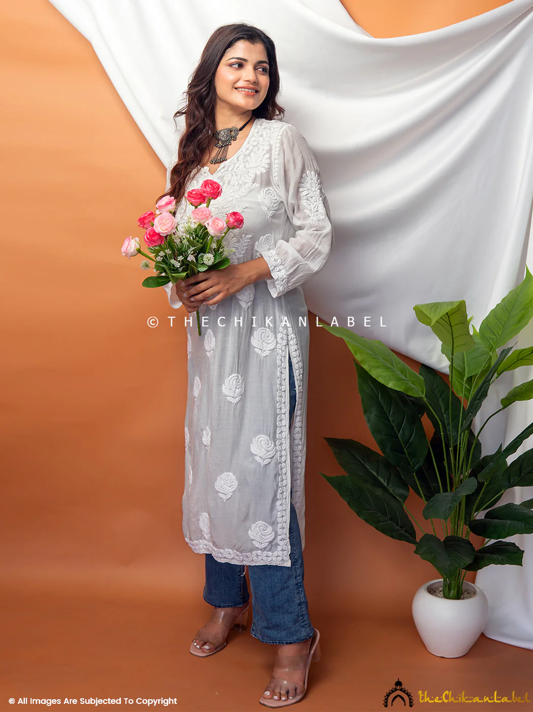 Sama Muslin Chikankari Straight Kurti - White - Image 7