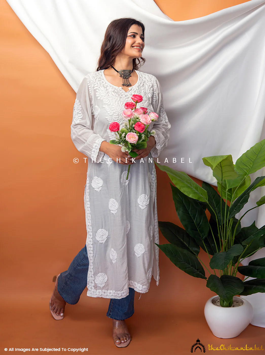 Sama Muslin Chikankari Straight Kurti - White - Image 8