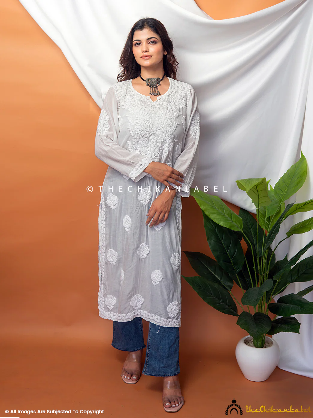 Sama Muslin Chikankari Straight Kurti - White - Image 9