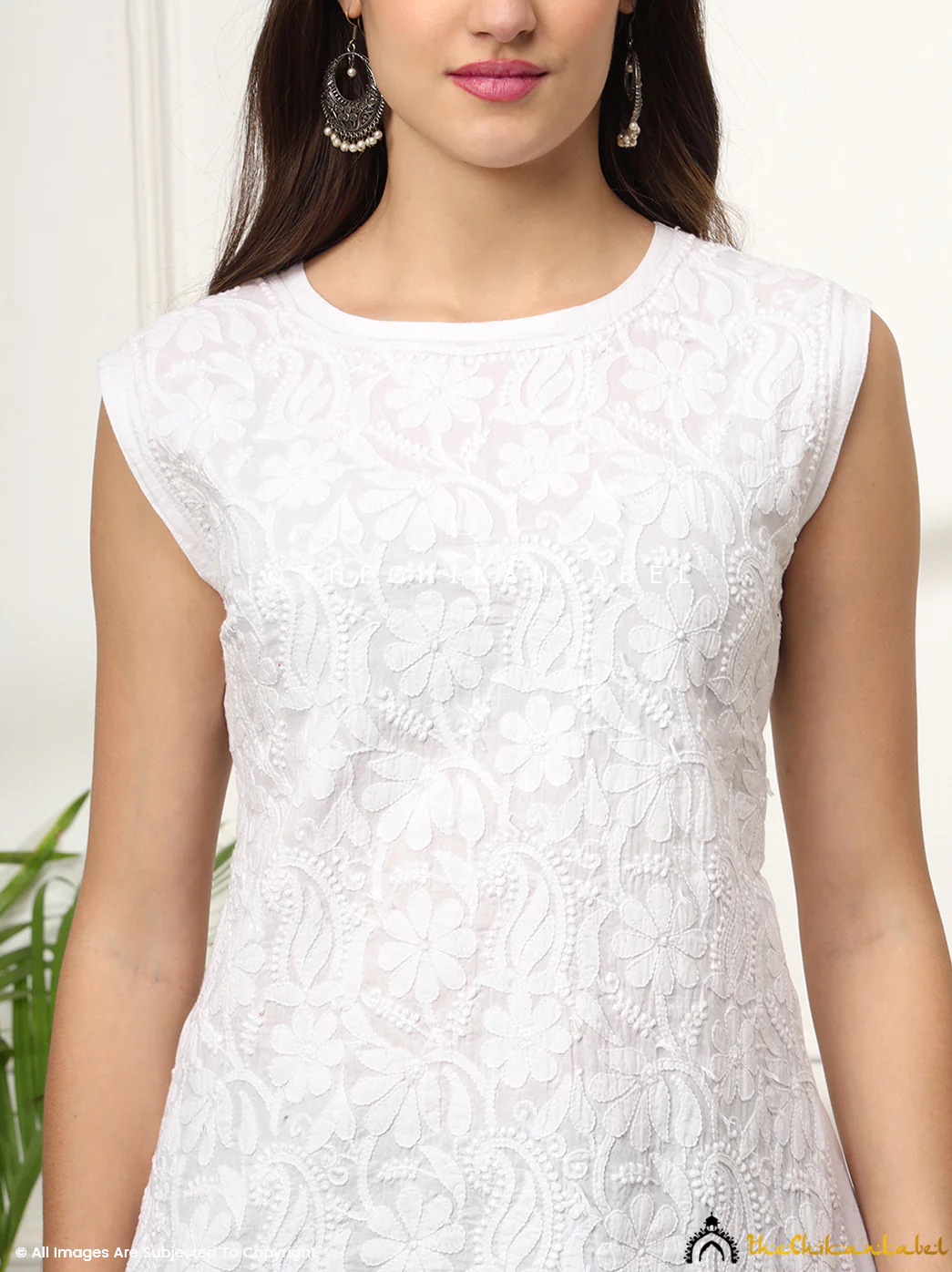 White Samiya Mulmul Chikankari Sleeveless Top - Image 10