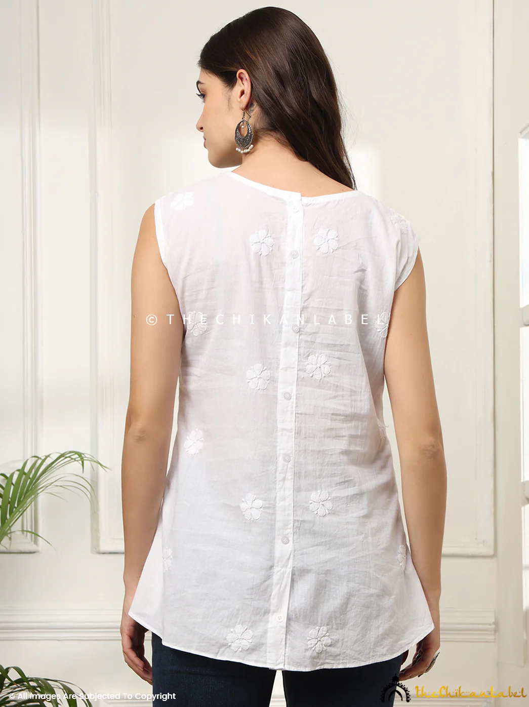 White Samiya Mulmul Chikankari Sleeveless Top - Image 11