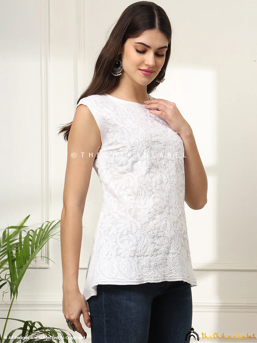 White Samiya Mulmul Chikankari Sleeveless Top - Image 13