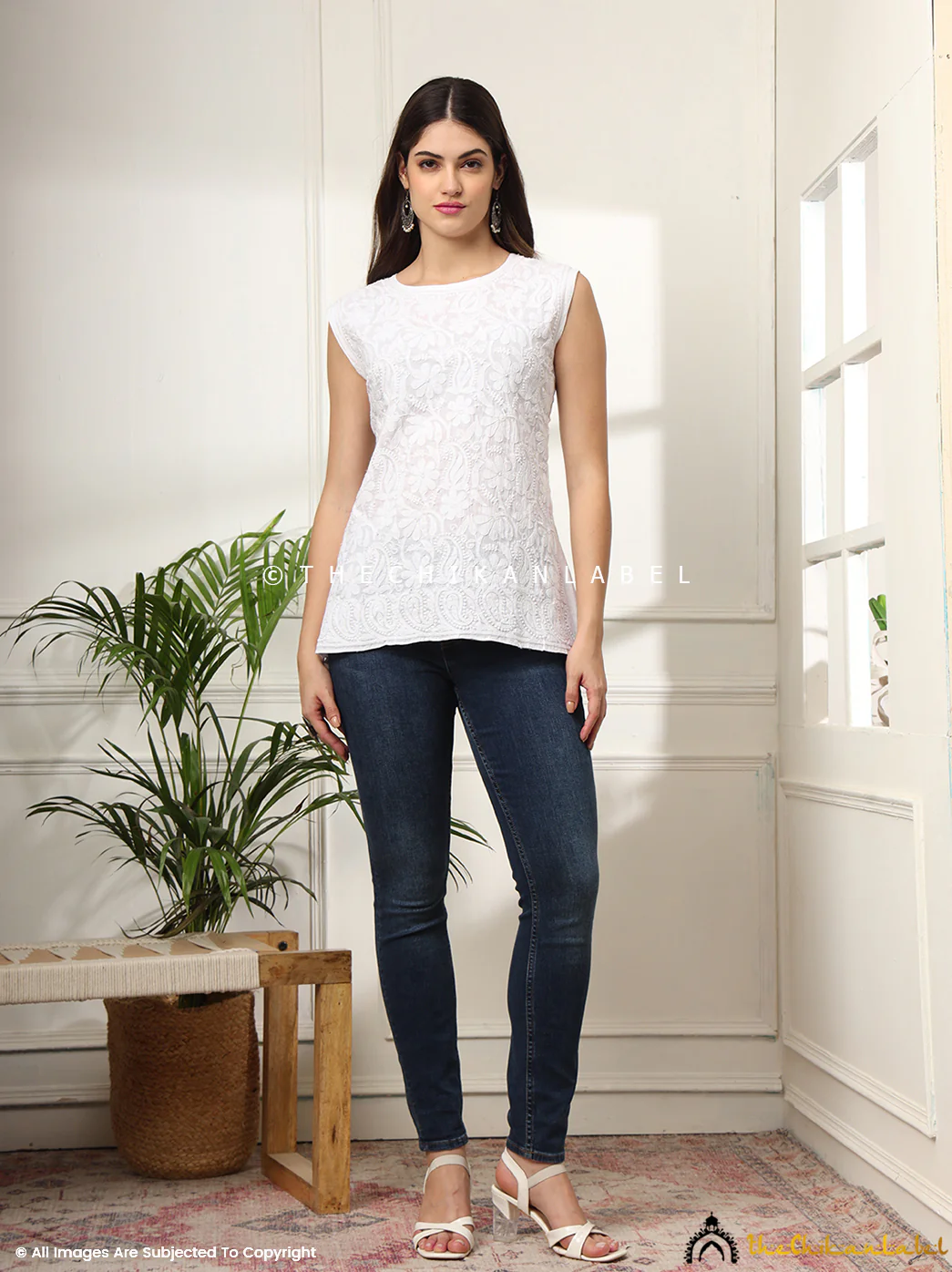 White Samiya Mulmul Chikankari Sleeveless Top - Image 14