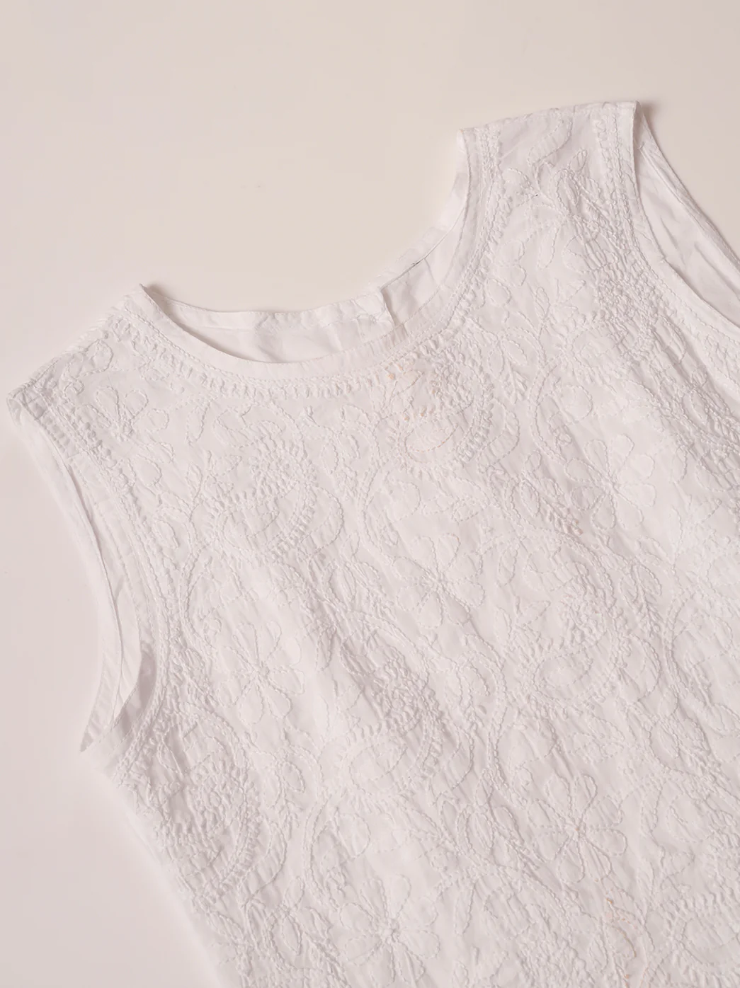 White Samiya Mulmul Chikankari Sleeveless Top - Image 8