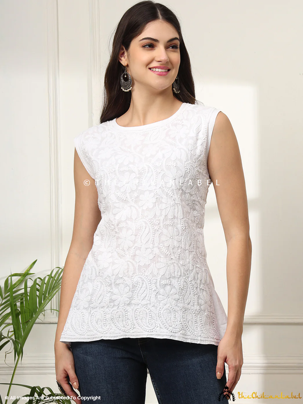 White Samiya Mulmul Chikankari Sleeveless Top - Image 9
