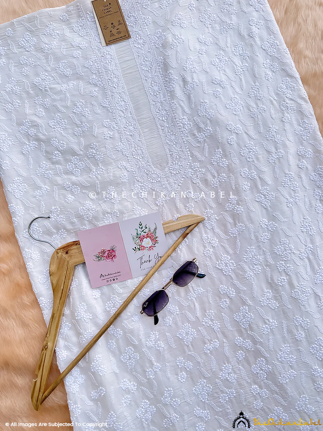 White Shaan Chanderi Mens Un-stitched Chikankari Kurta - Image 2