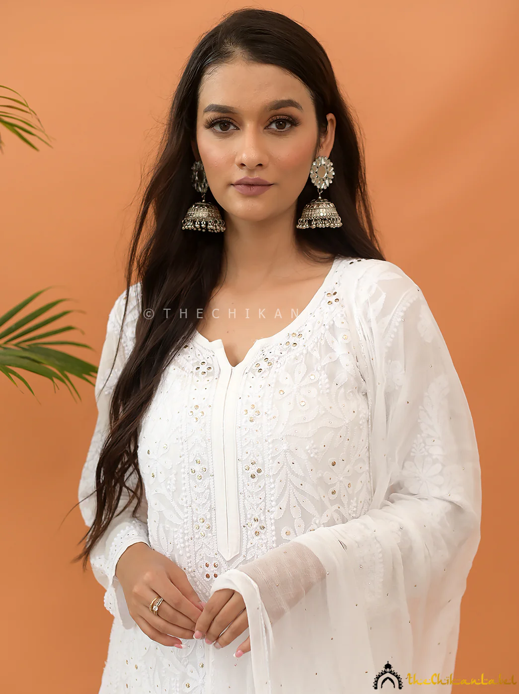Sitara Chikankari Viscose Kurta Set with Dupatta - White - Image 2