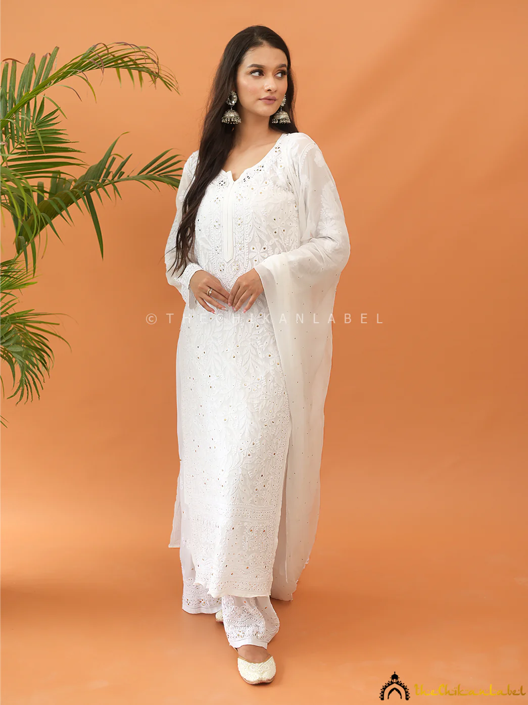 Sitara Chikankari Viscose Kurta Set with Dupatta - White - Image 3
