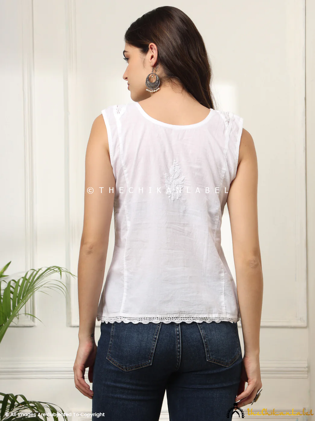 White Tasnim Mulmul Chikankari Top - Image 3
