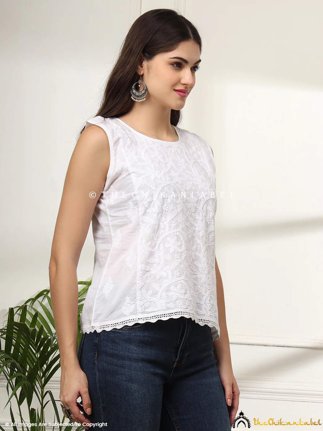 White Tasnim Mulmul Chikankari Top - Image 5