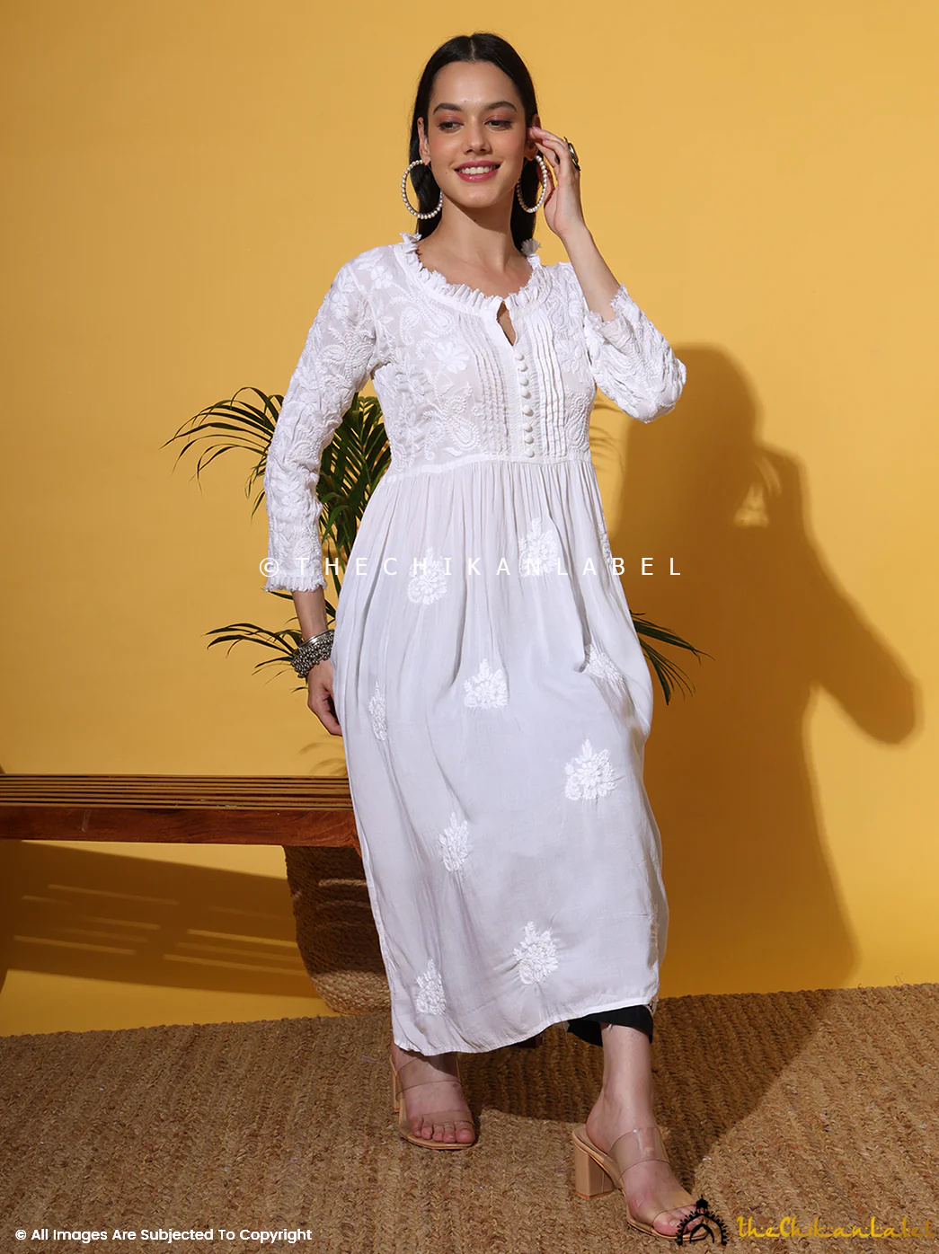 Titli Muslin Chikankari Tunic Dress - White - Image 10