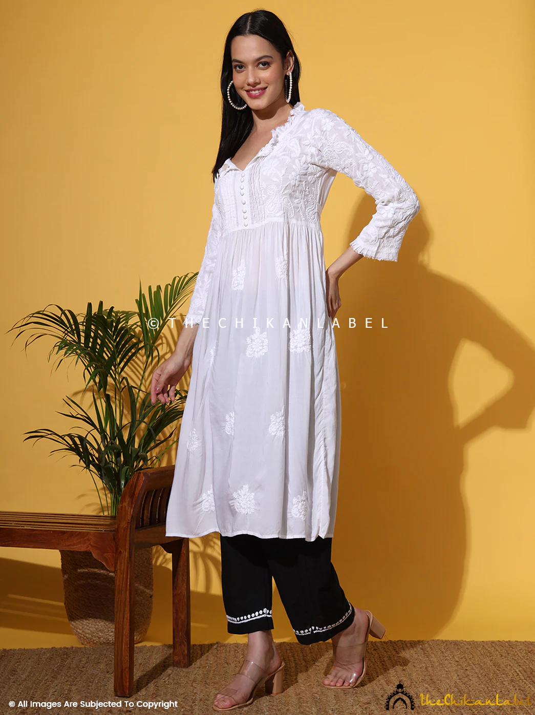 Titli Muslin Chikankari Tunic Dress - White - Image 11