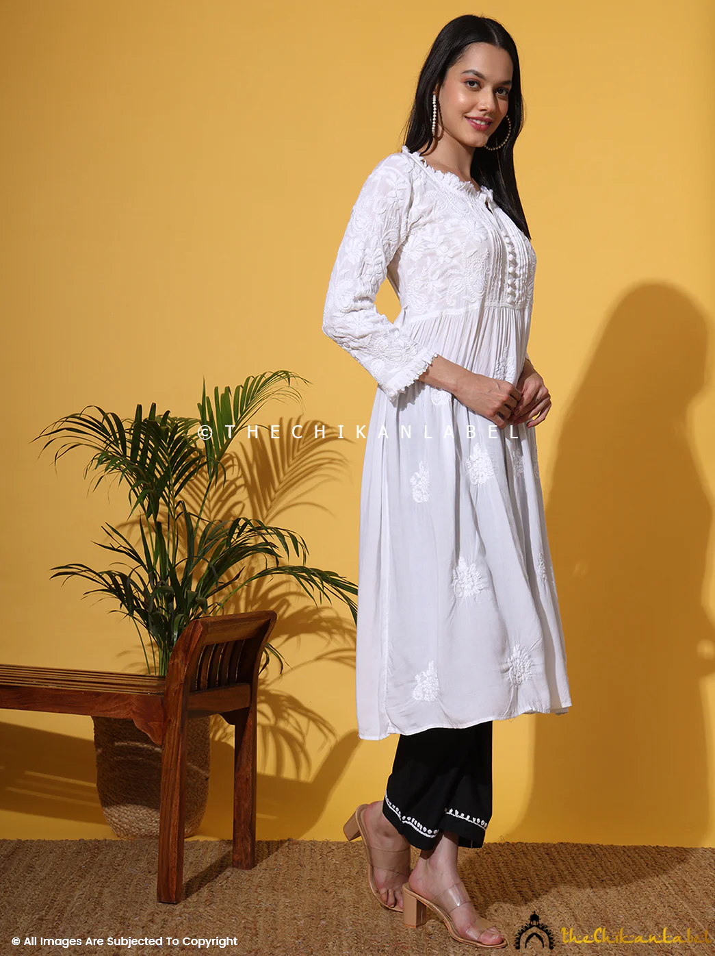 Titli Muslin Chikankari Tunic Dress - White - Image 12