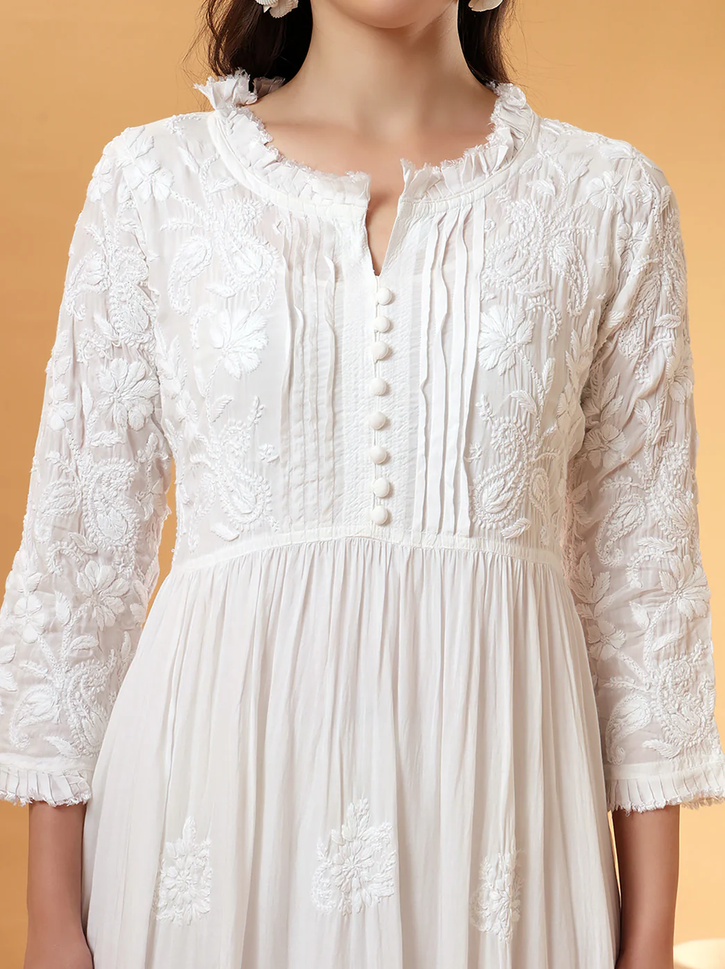 Titli Muslin Chikankari Tunic Dress - White - Image 2