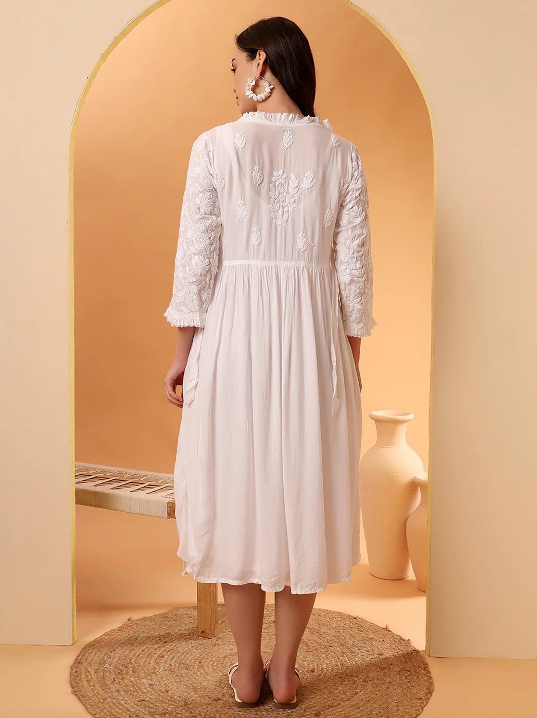 Titli Muslin Chikankari Tunic Dress - White - Image 5