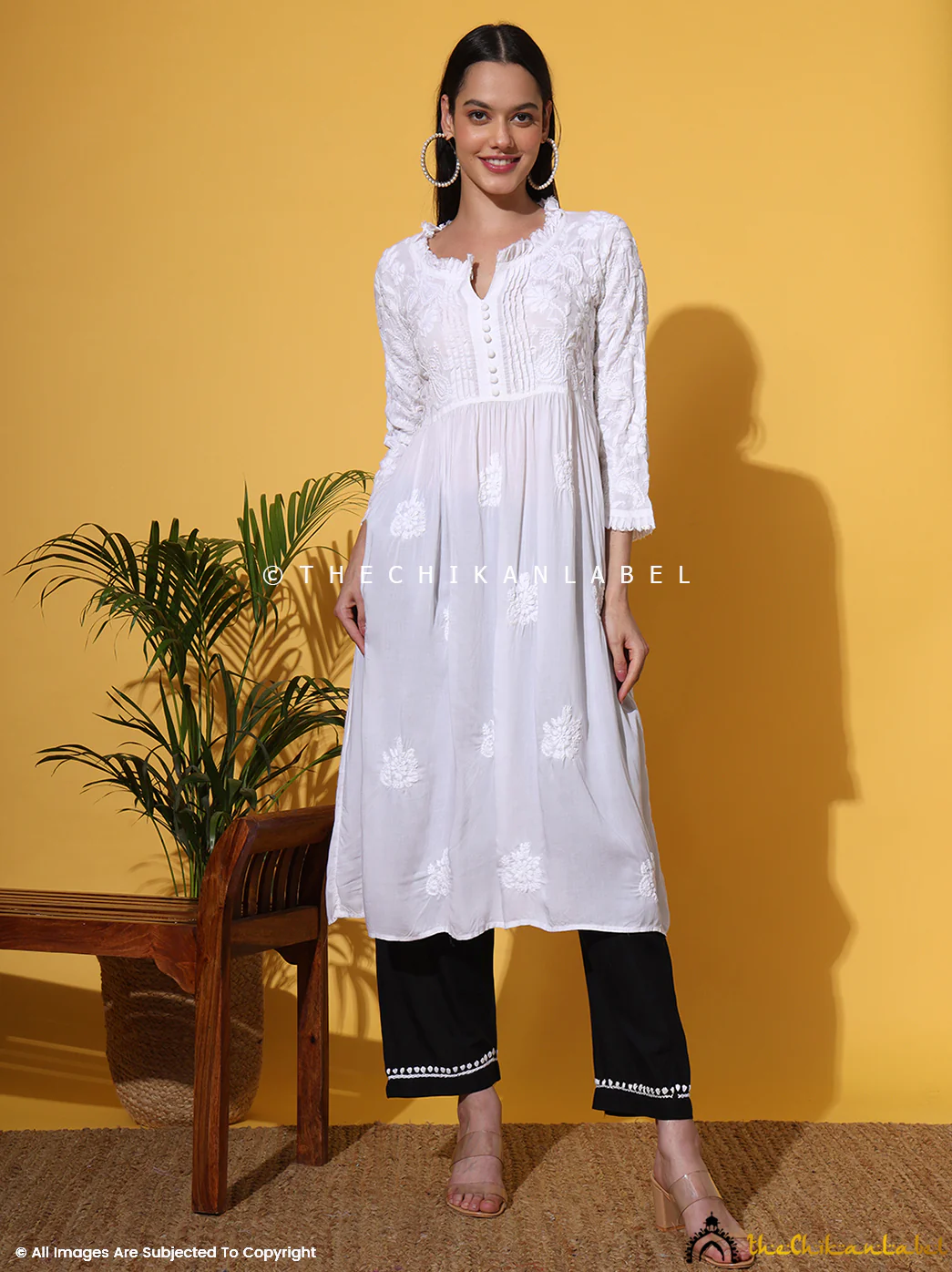 Titli Muslin Chikankari Tunic Dress - White - Image 7