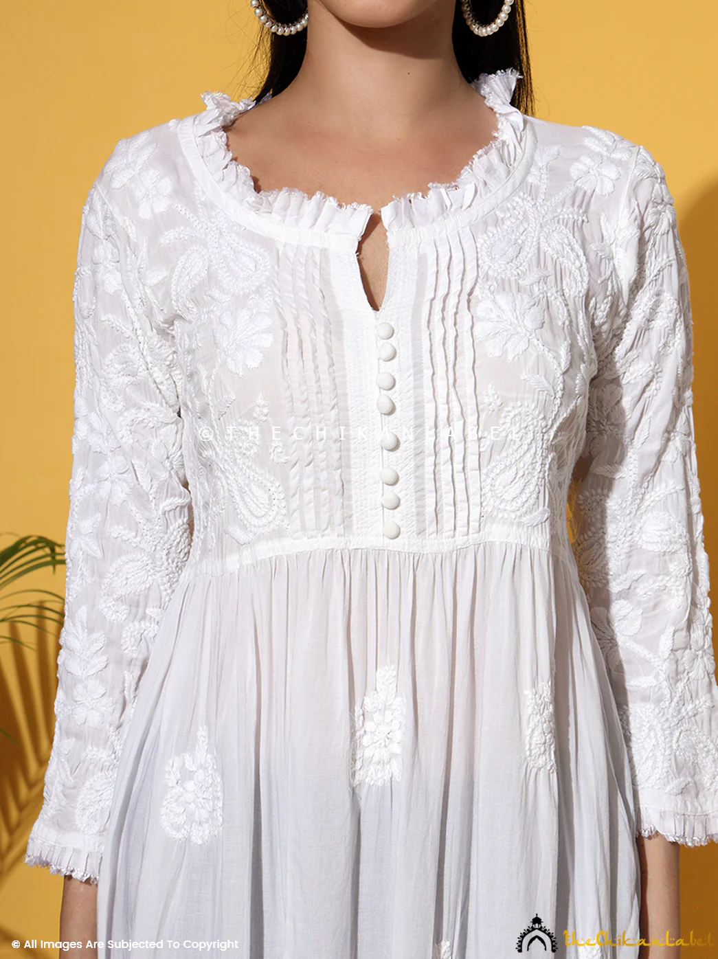 Titli Muslin Chikankari Tunic Dress - White - Image 8