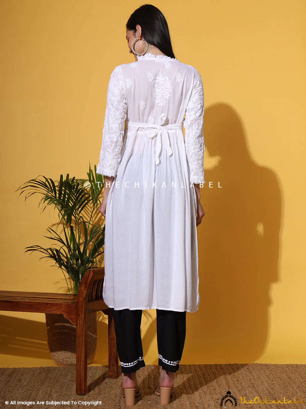 Titli Muslin Chikankari Tunic Dress - White - Image 9