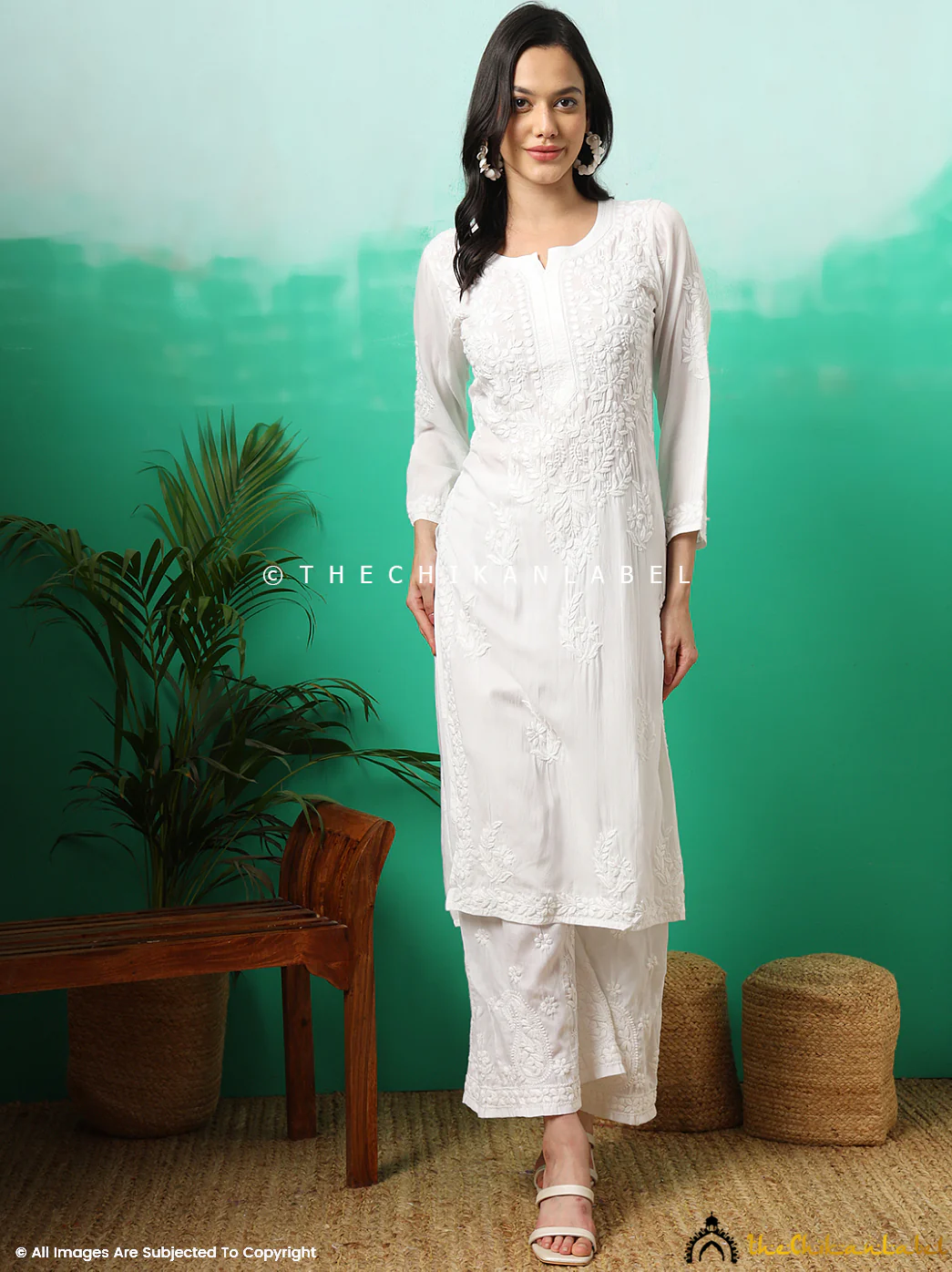 Tripti Modal Chikankari Straight Kurti - White - Image 10