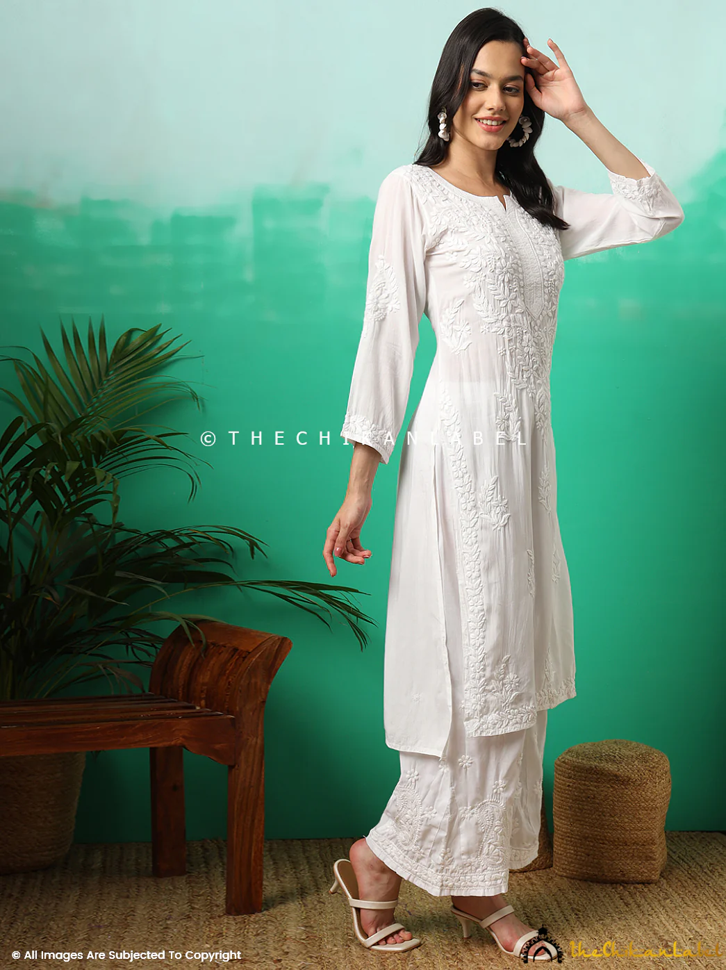 Tripti Modal Chikankari Straight Kurti - White - Image 12