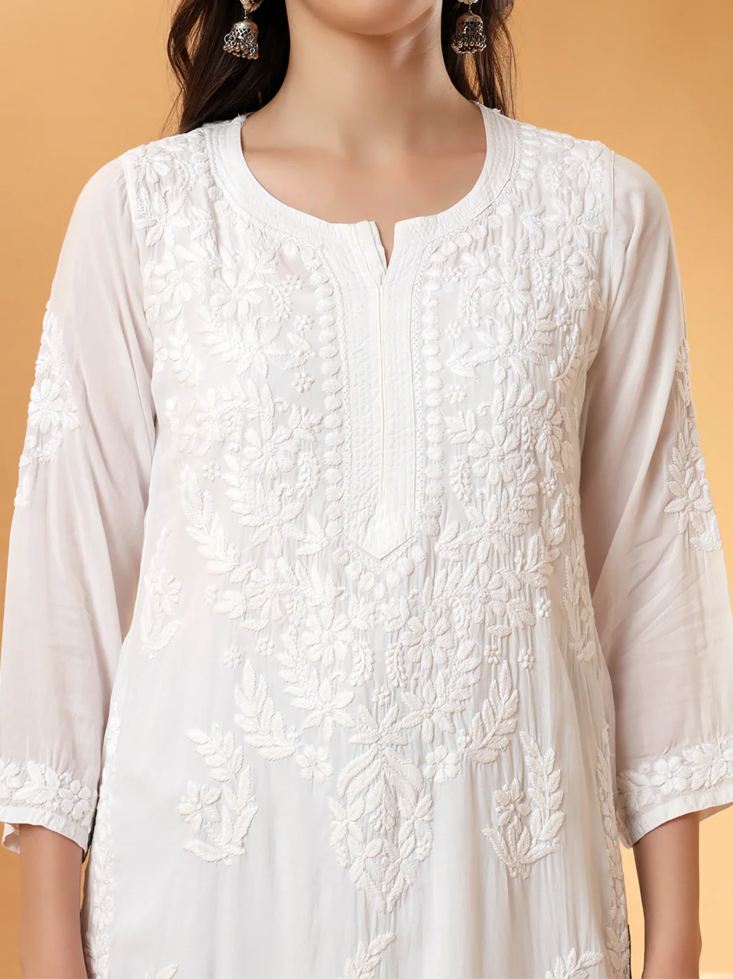 Tripti Modal Chikankari Straight Kurti - White - Image 2