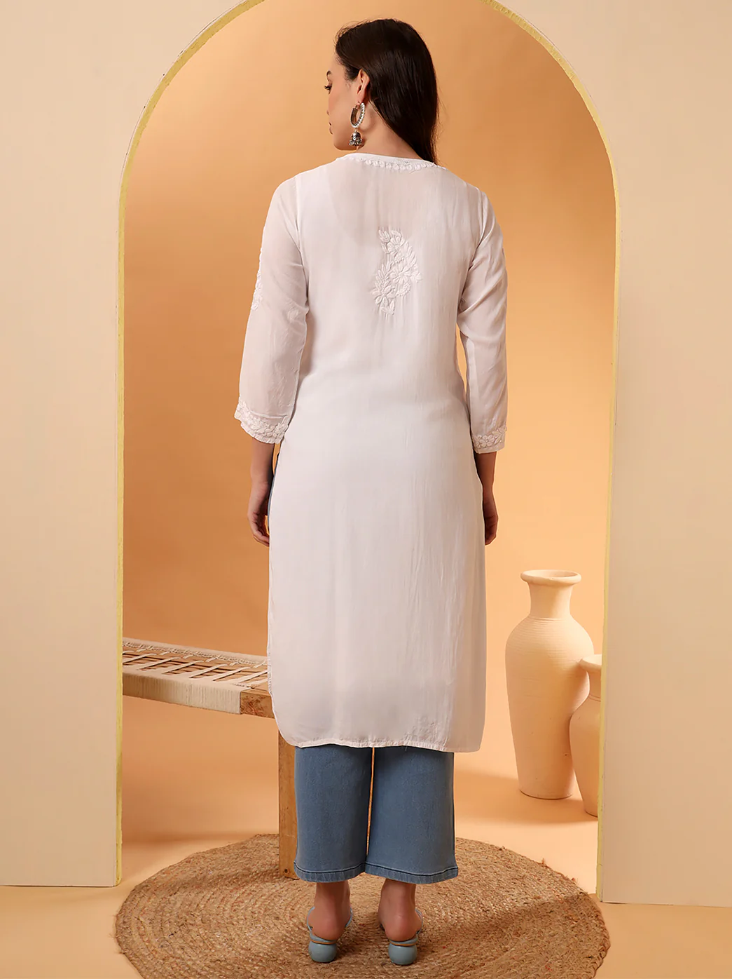 Tripti Modal Chikankari Straight Kurti - White - Image 6