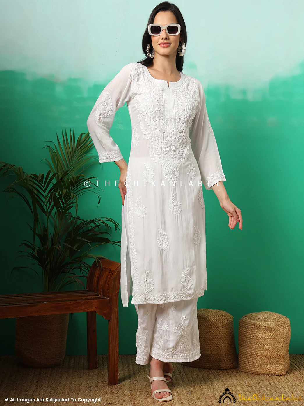 Tripti Modal Chikankari Straight Kurti - White - Image 7