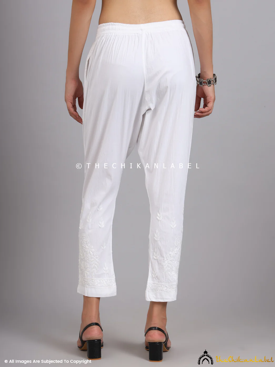 Umika Lycra Straight Chikankari Cigarette Pant - White - Image 5