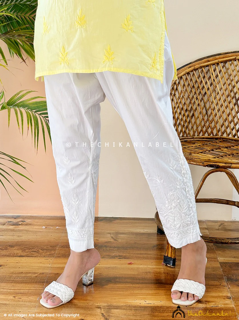 Umika Lycra Straight Chikankari Cigarette Pant - White - Image 8