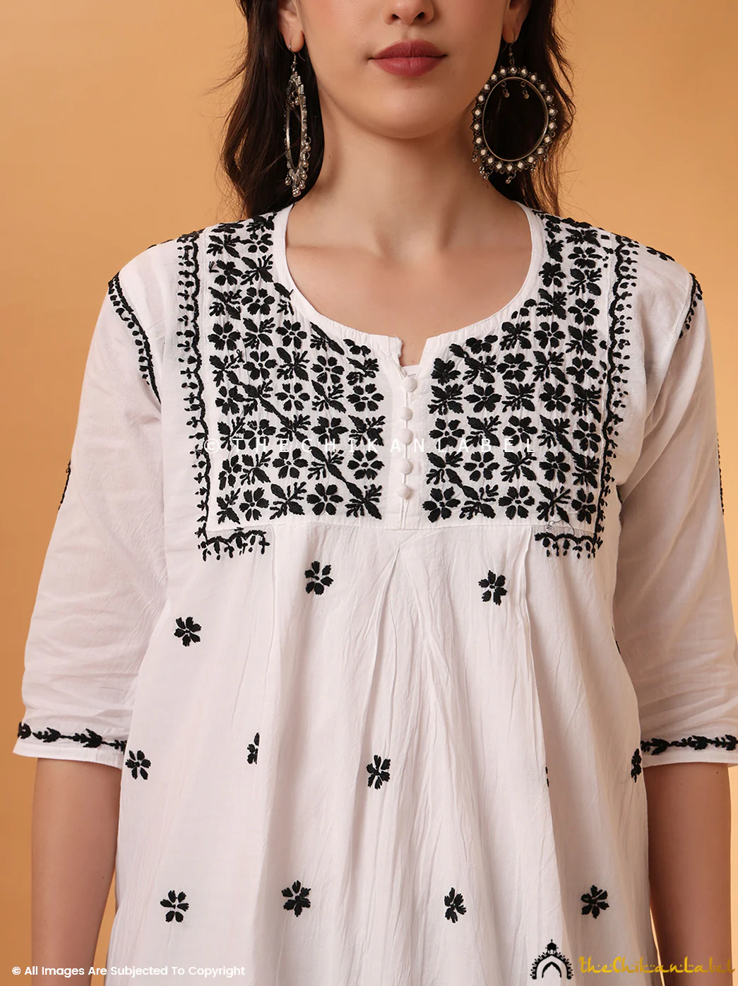 White Vani Cotton A-Line Chikankari Peplum Top - Image 2
