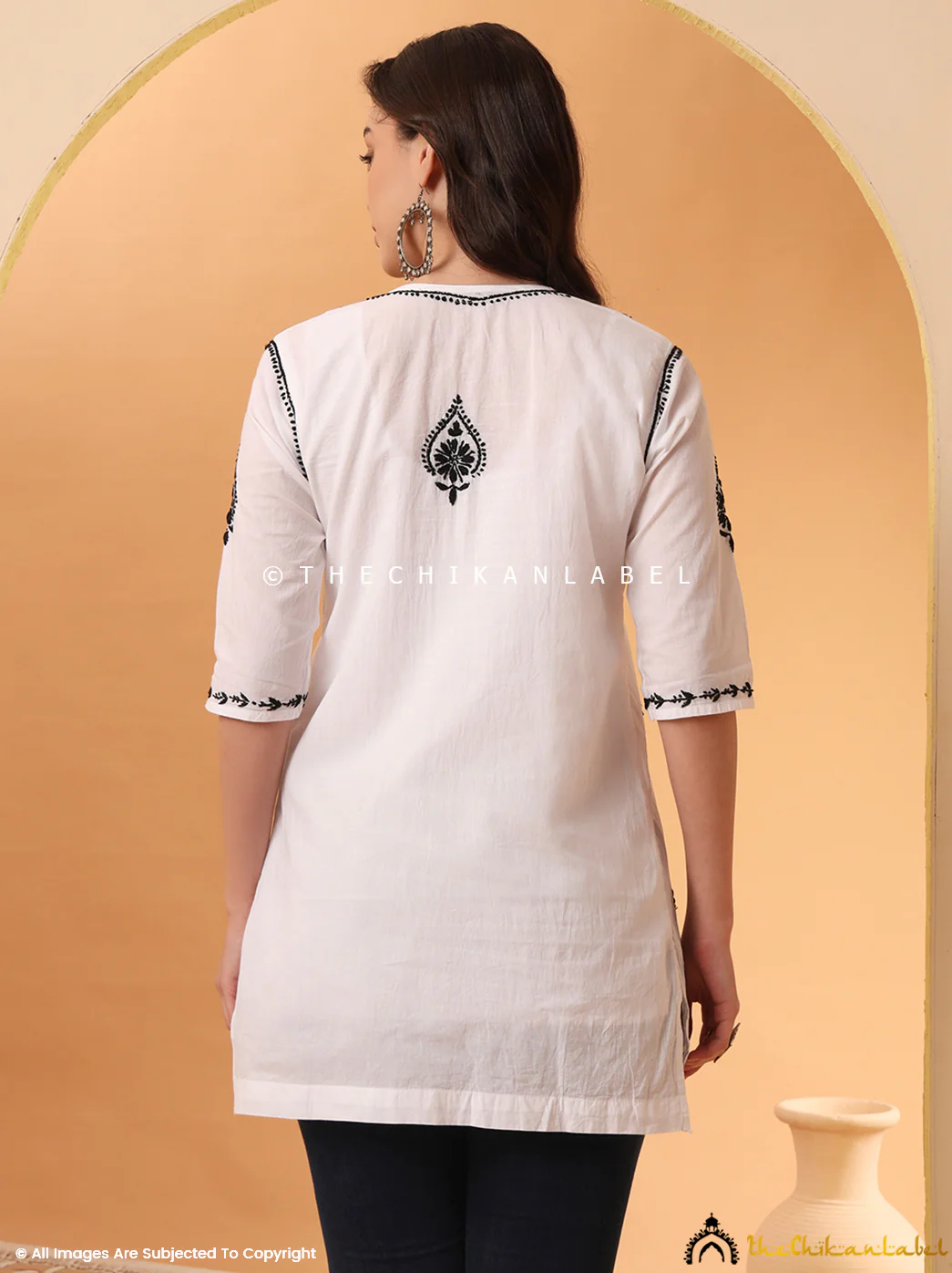 White Vani Cotton A-Line Chikankari Peplum Top - Image 3