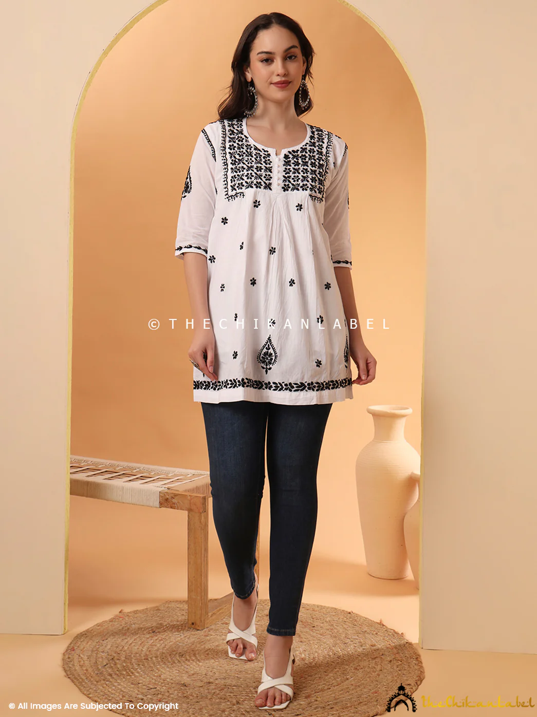 White Vani Cotton A-Line Chikankari Peplum Top - Image 4