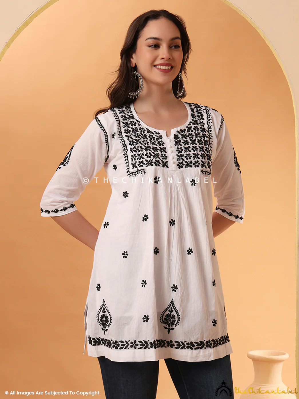 White Vani Cotton A-Line Chikankari Peplum Top - Image 6