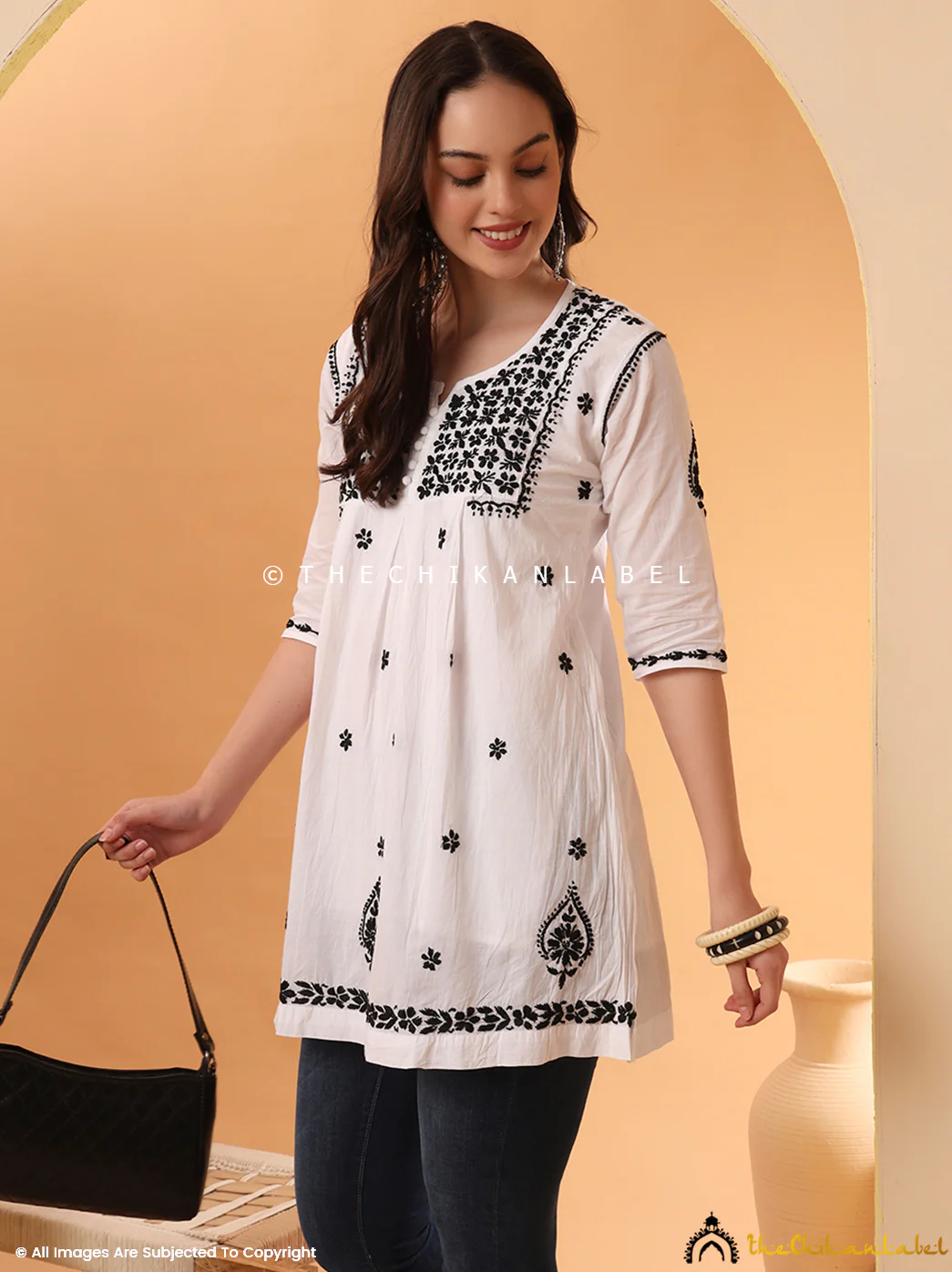 White Vani Cotton A-Line Chikankari Peplum Top - Image 7