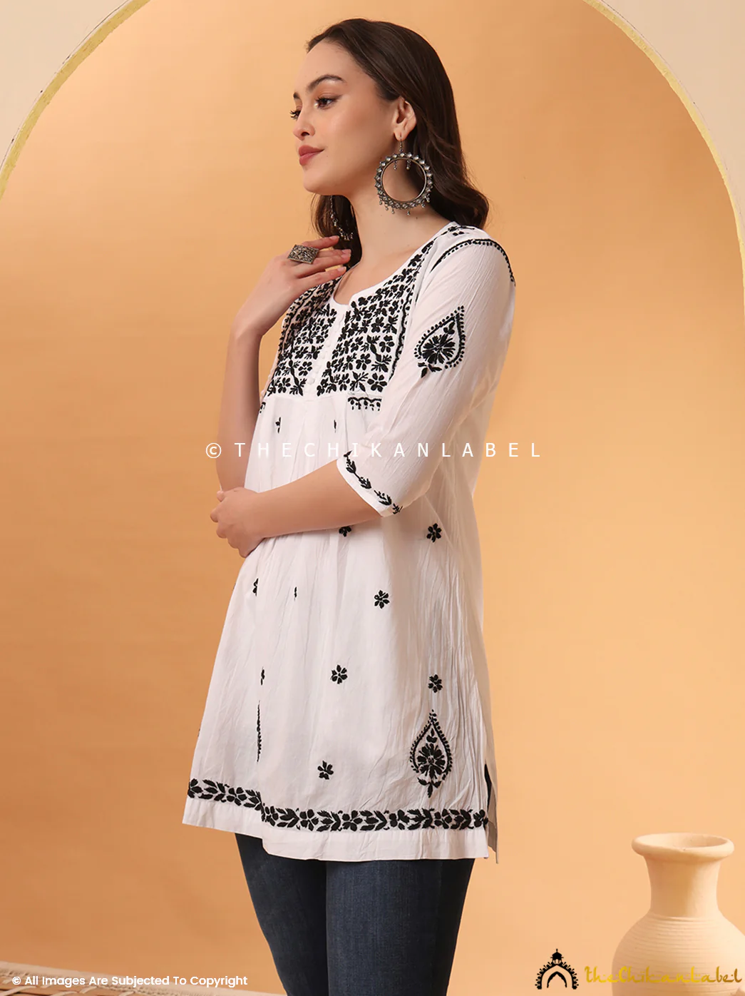 White Vani Cotton A-Line Chikankari Peplum Top - Image 9
