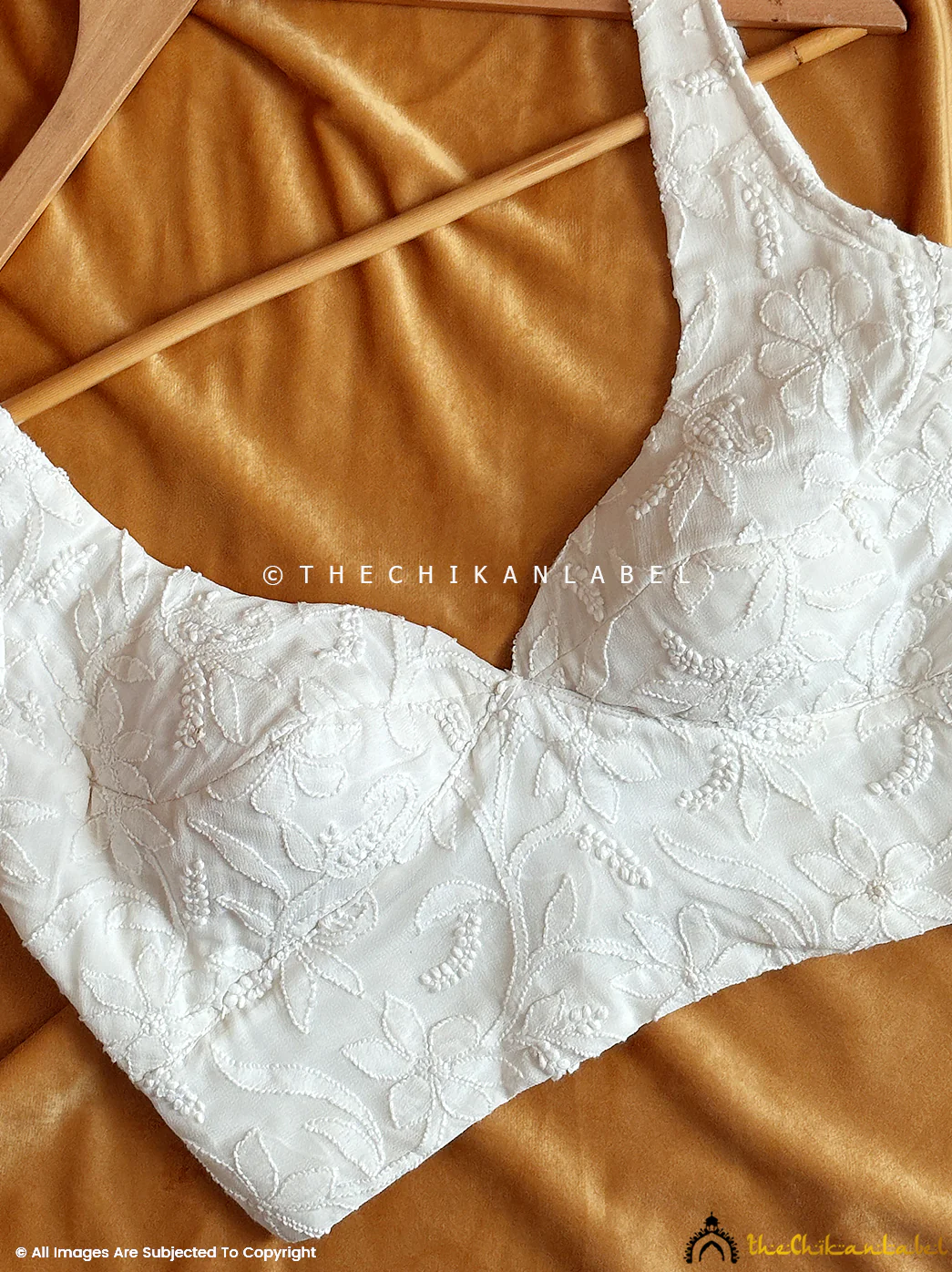 White Viscose Chikankari Blouse Handmade Lucknow Chikan - Image 2