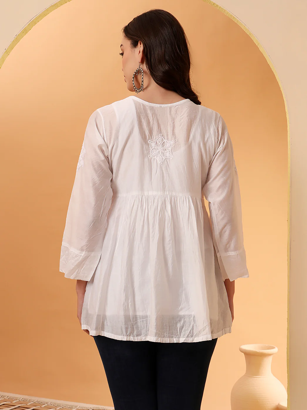 Yashita Chanderi Chikankari Short Top - White - Image 3