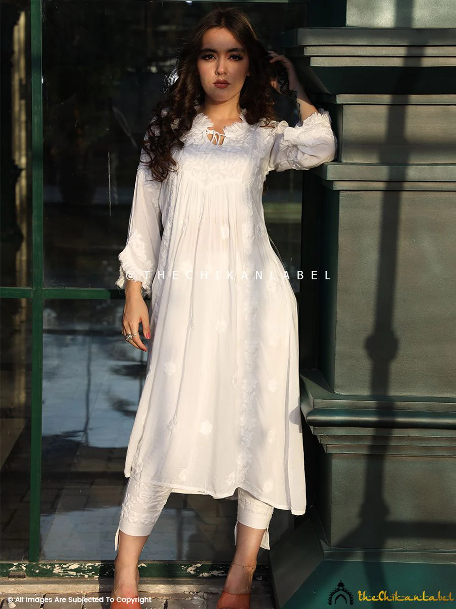 White Zahrah Muslin Chikankari Tunic Dress - Image 5