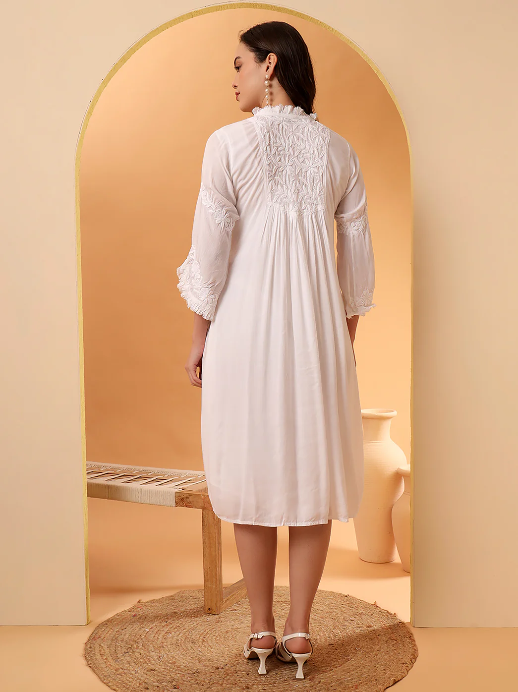 White Zahrah Muslin Chikankari Tunic Dress - Image 6