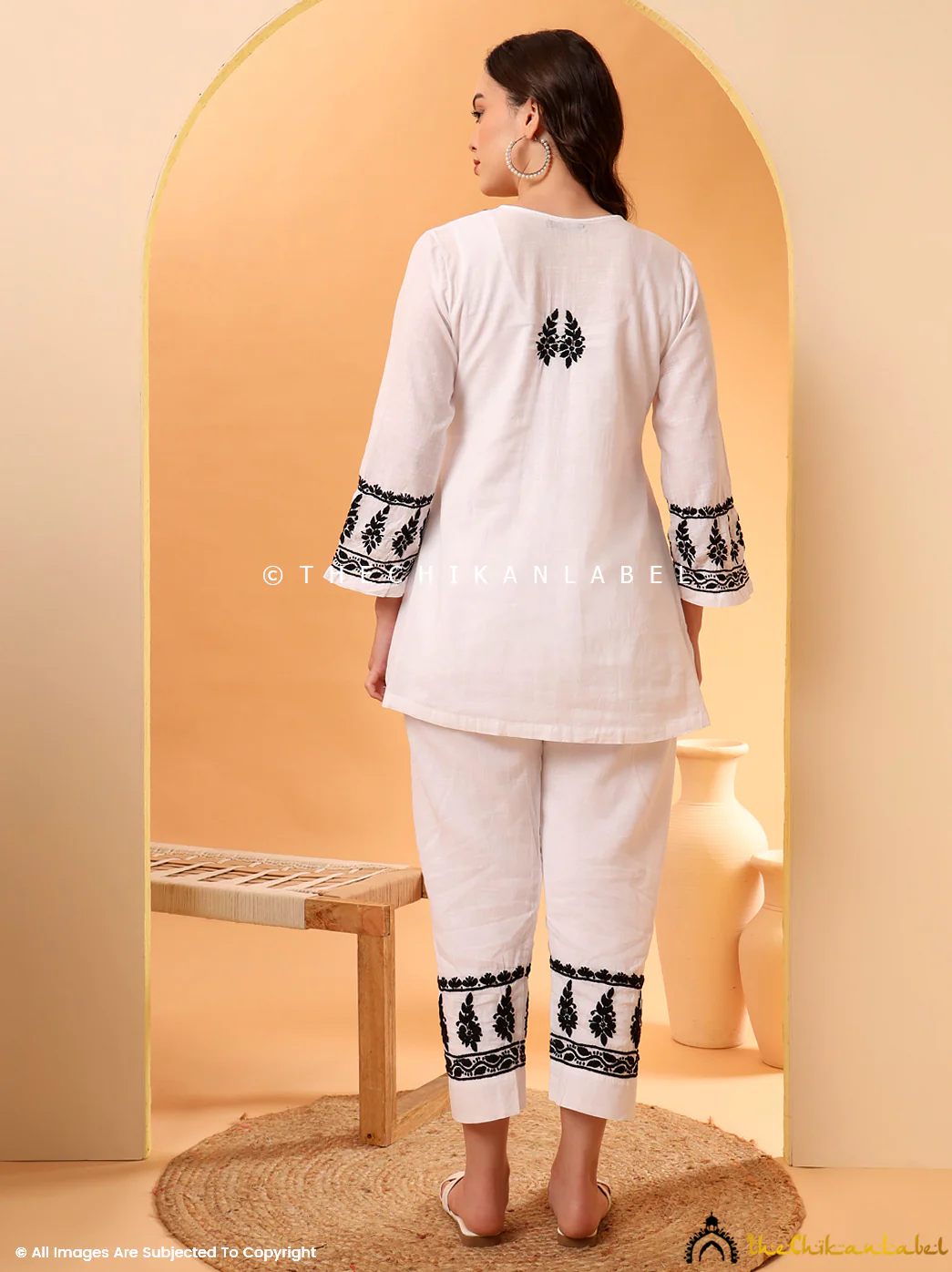 Zaynab Cotton Chikankari Co-ord Set - White - Image 3