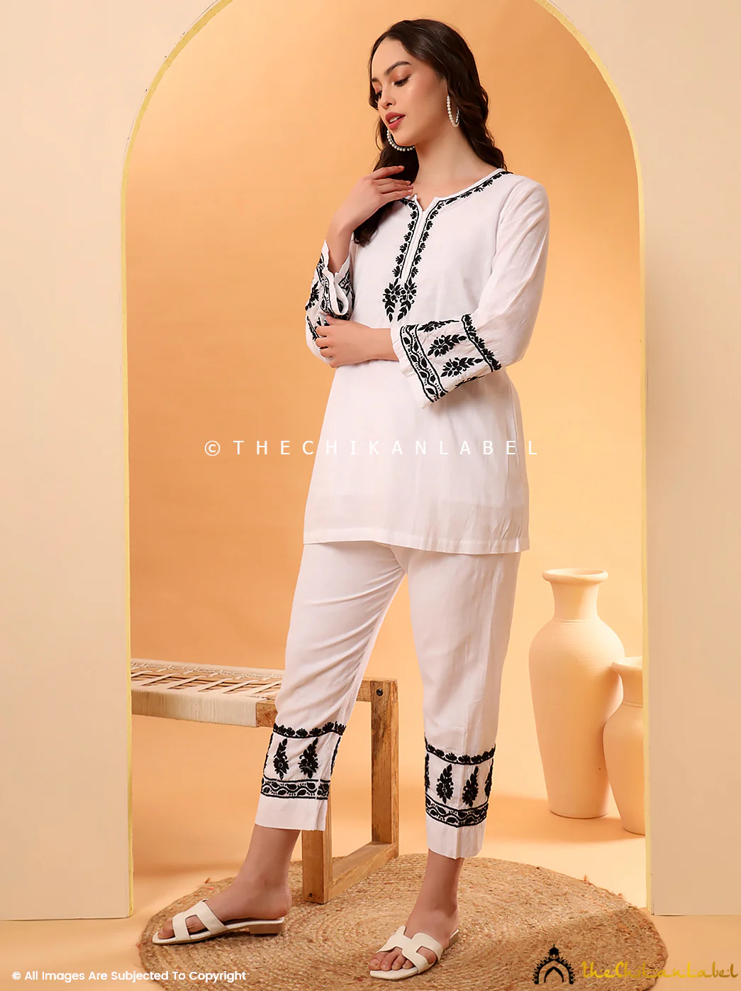 Zaynab Cotton Chikankari Co-ord Set - White - Image 5