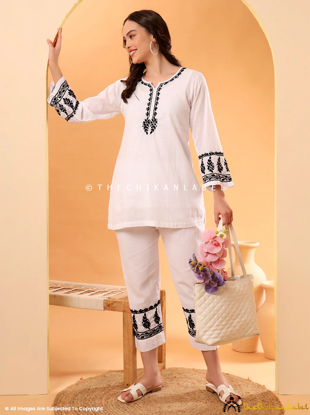 Zaynab Cotton Chikankari Co-ord Set - White - Image 7